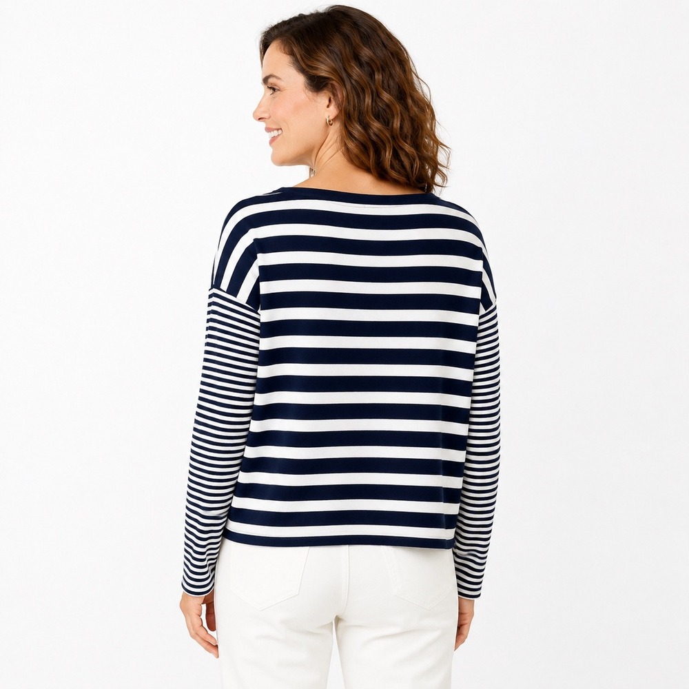 Rag & Bone Striped Long Sleeve Top Womens XS Navy White Boat Neck Rayon Blend - Picture 6 of 14